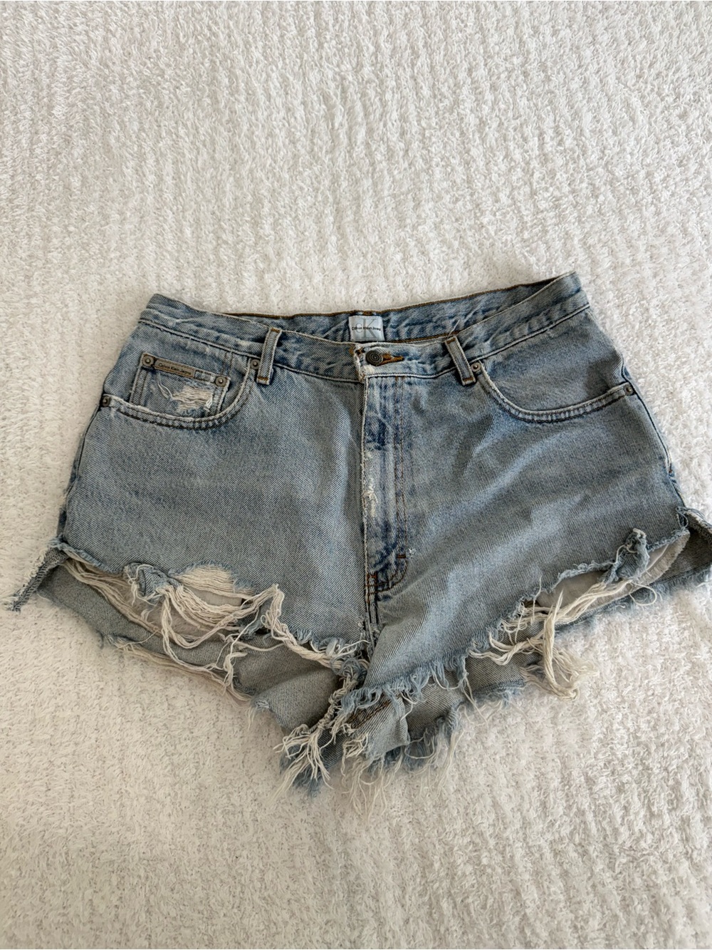 Calvin Klein Jeans Light Blue Distressed Denim Shorts